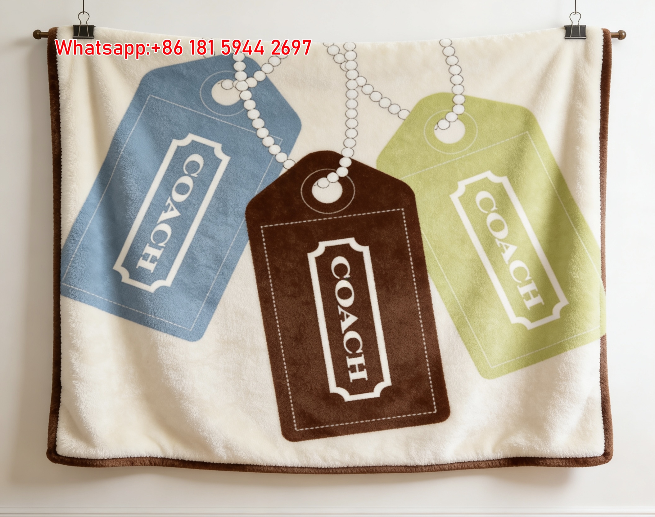 Coach Colorful Tag Monogram Flannel Throw Blanket C018